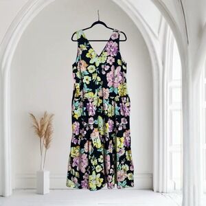 Who What Wear Size XL Sleeveless V-Neck Pockets Garden Floral Pullover Dress
